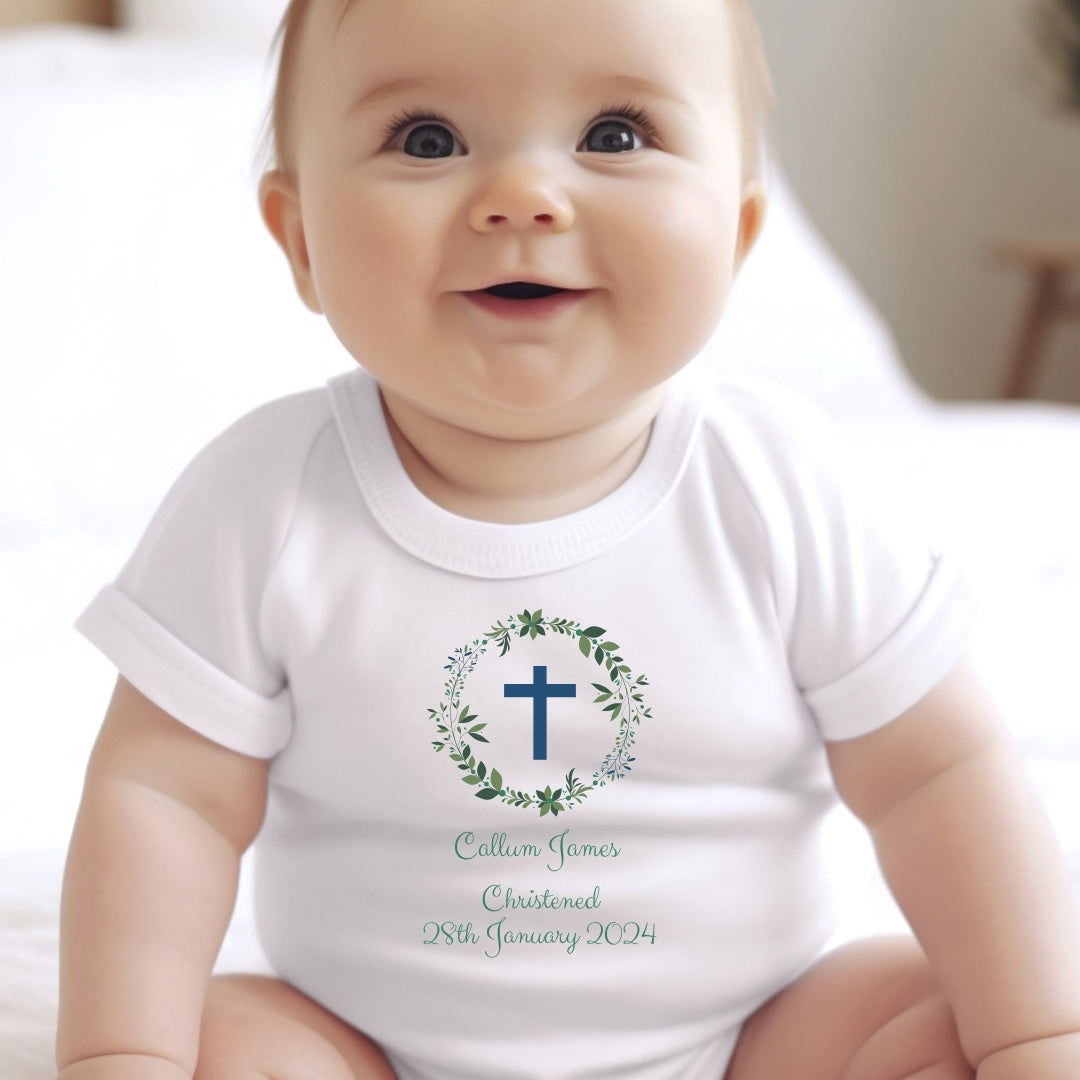 Personalised Green Christening Baby Gift Box - Teddy & Vest