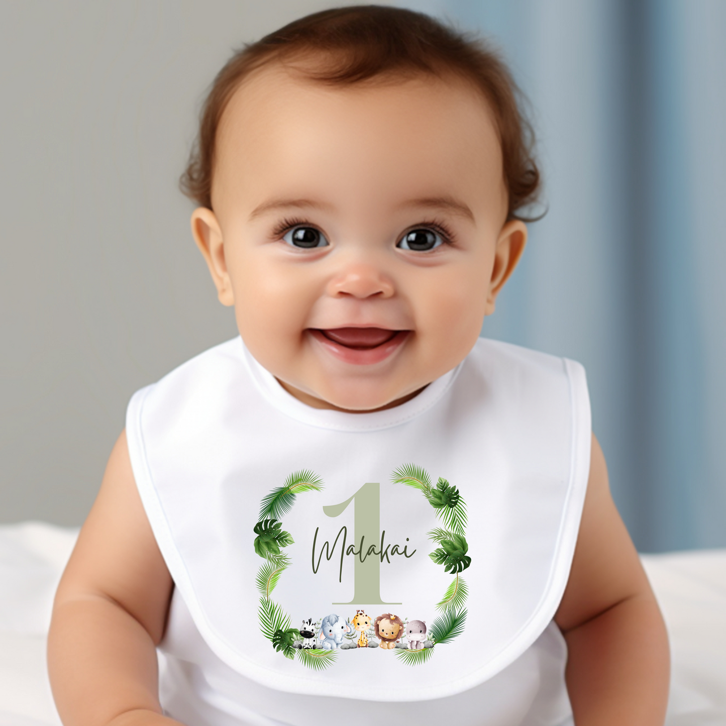 Personalised Green Boys 1st Birthday Baby Bib