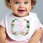 Personalised Pink 1st Birthday Jungle Animals Baby Outfit: Bib, Vest, Baby Grow