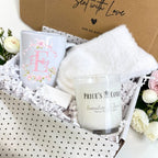 Personalised Pink Roses Mug, Candle & Socks Gift Hamper | Birthday Gift