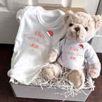 Personalised First Christmas Santa Hat Baby Gift Hamper - Teddy & Vest