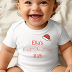 Personalised First Christmas Santa Hat Baby Grow, Vest or Bib with Name