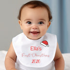 Personalised First Christmas Santa Hat Baby Grow, Vest or Bib with Name
