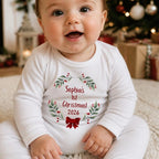 Personalised 1st Christmas Red Bow - Baby Grow, Vest or Bib with Name