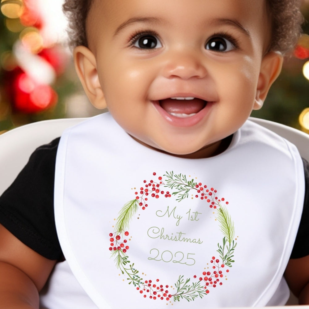 Personalised 1st Christmas Berry Baby Outfit: Bib, Vest, Baby Grow