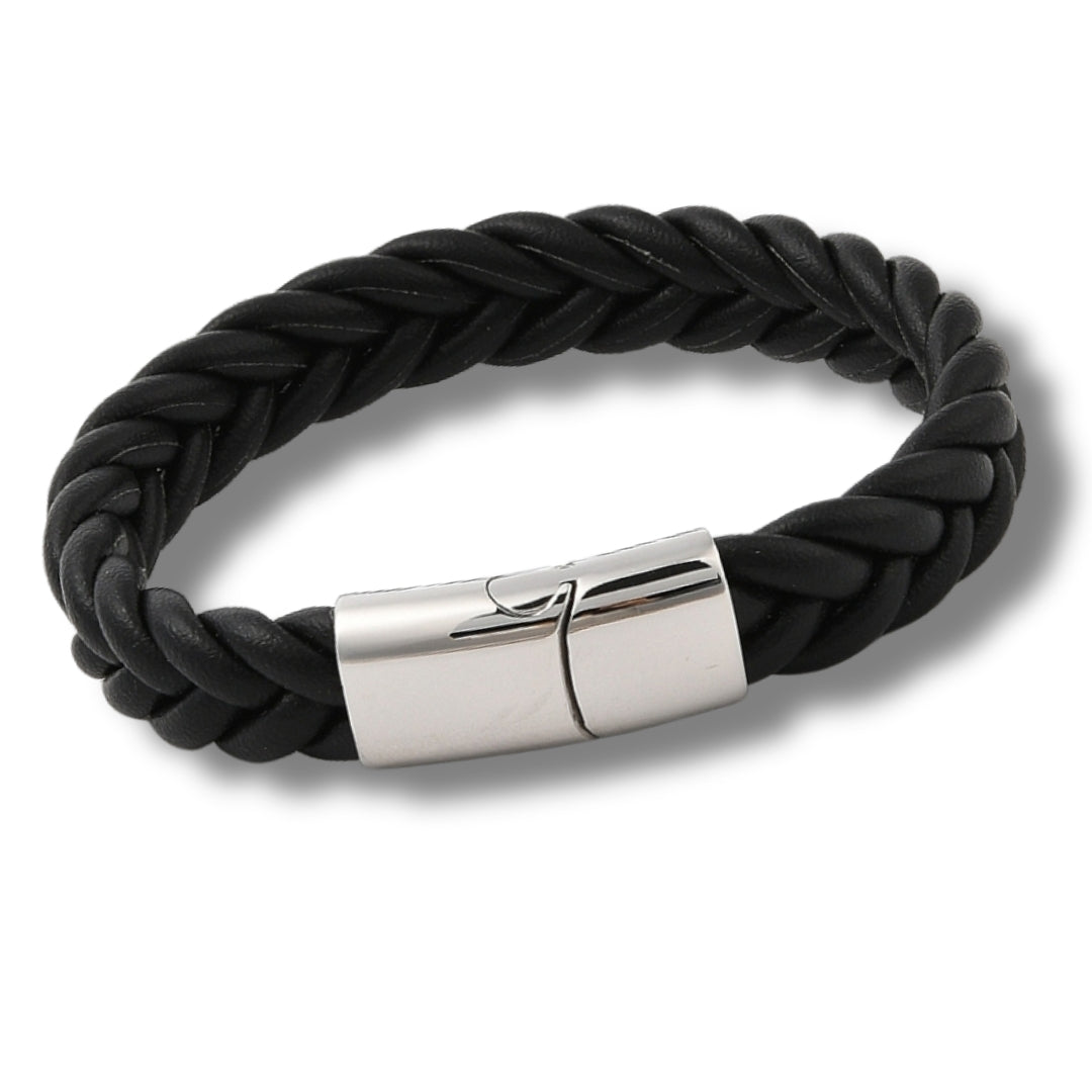 Men's Black Woven Leather Bracelet