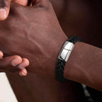 Men's Black Woven Leather Bracelet