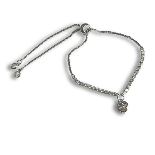 Cubic Zirconia Heart Charm on Fine Silver Diamante Slider Bracelet