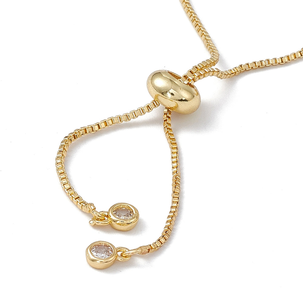 Cubic Zirconia Heart Charm on Fine Gold Diamante Slider Bracelet