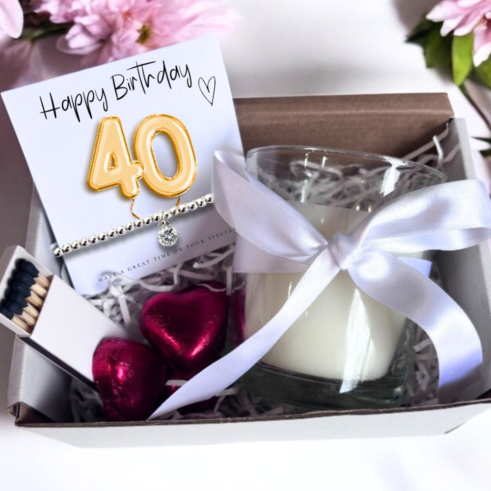 Small 40th Birthday Gold Balloon Hamper | Candle, Bracelet, Chocolates