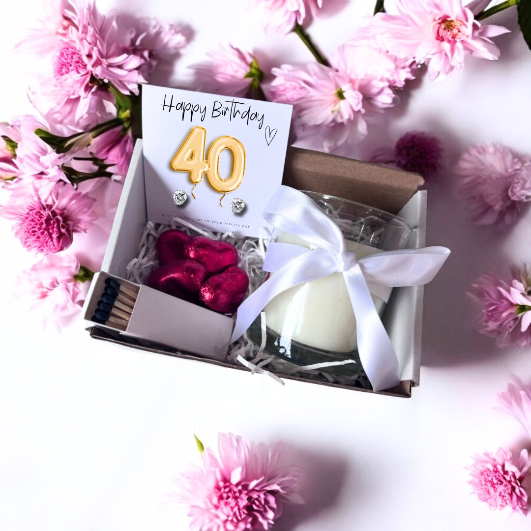 Small 40th Birthday Gold Balloon Hamper | Candle, Earrings, Chocolates
