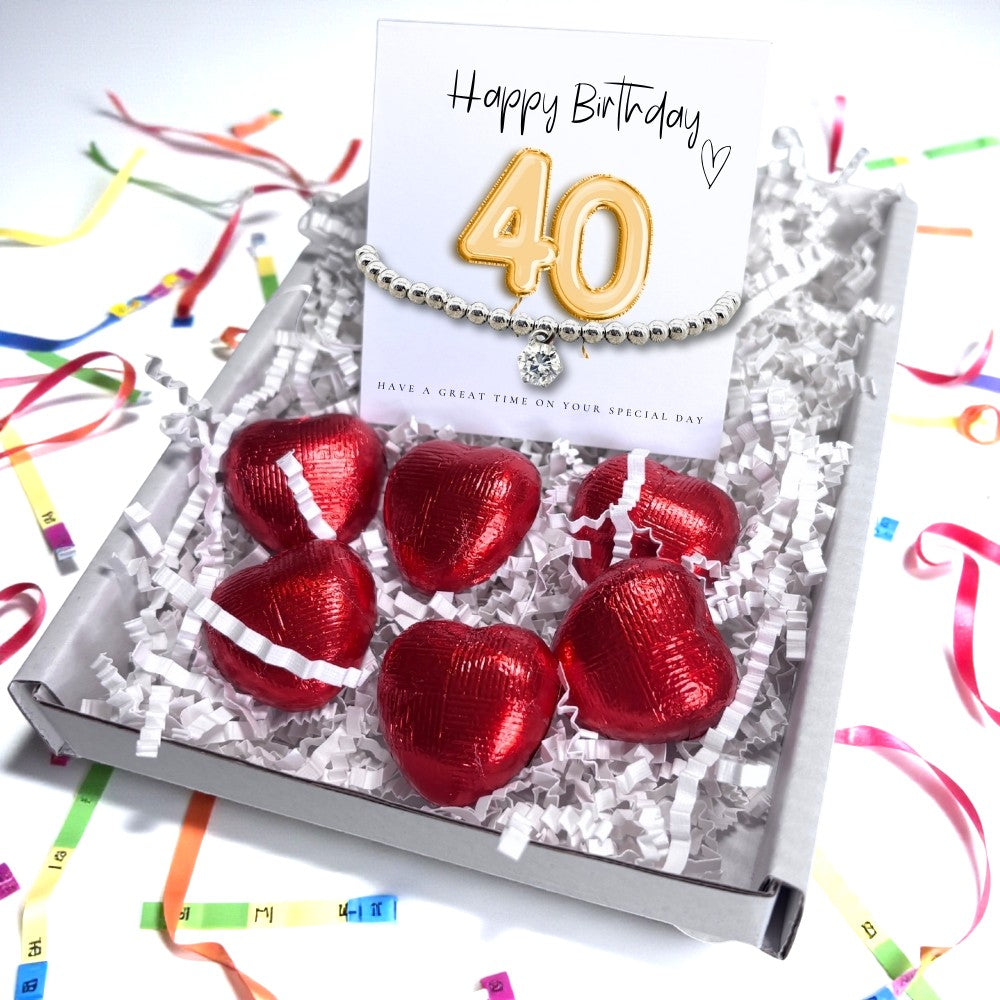 40th Birthday Cubic Zirconia Silver Bracelet & Gold Balloon Hamper