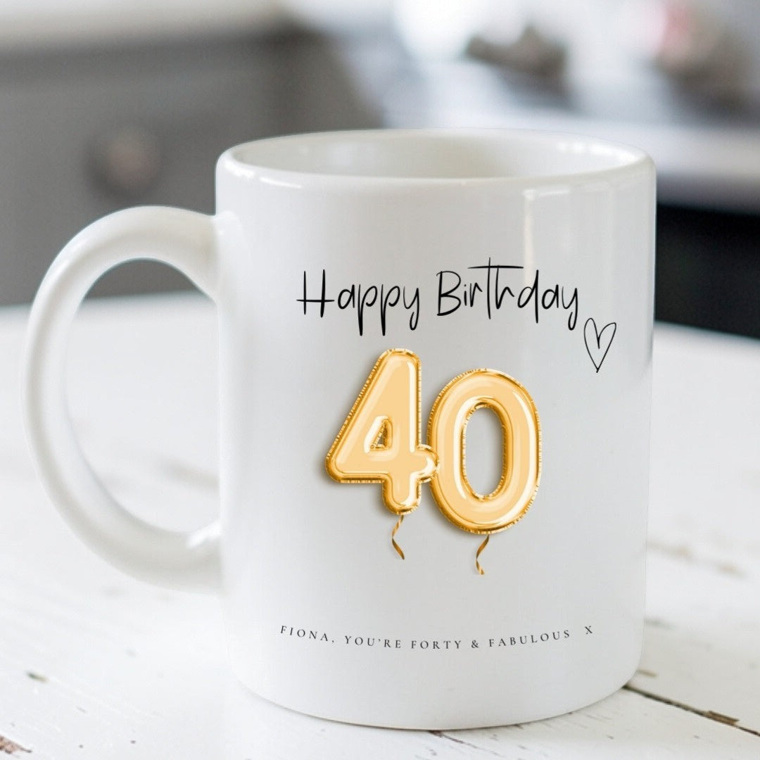 Personalised 40th Birthday Gold Balloons Mug