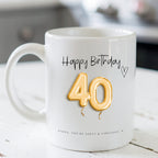 Personalised 40th Birthday Gold Balloons Mug