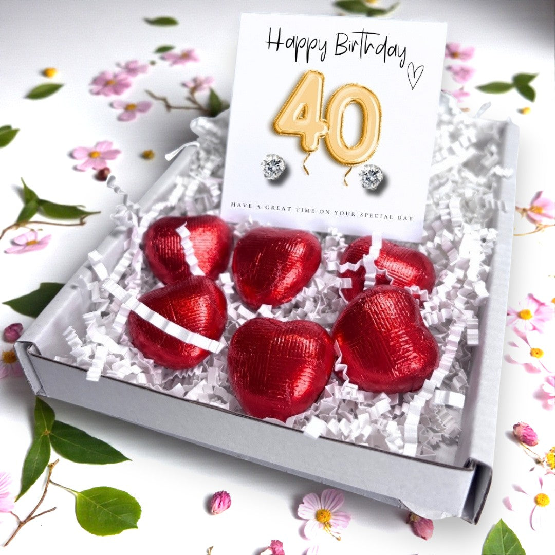 40th Birthday Cubic Zirconia Earrings Gold Balloons Mini Gift Hamper