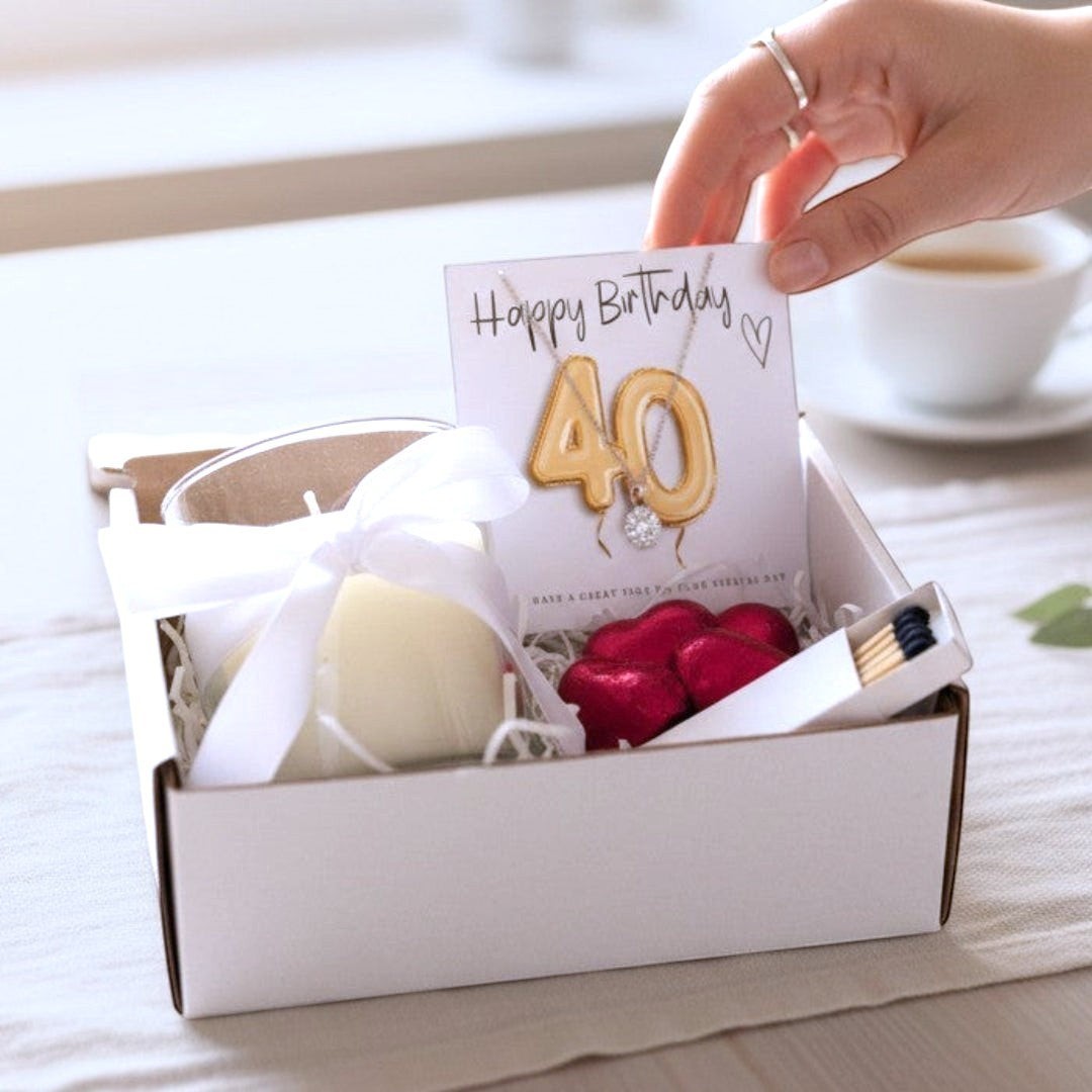 Small 40th Birthday Gold Balloon Gift Hamper | Candle Necklace Chocolates