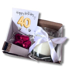 Small 40th Birthday Gold Balloon Gift Hamper Candle Earrings Chocolates