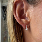 Hoop Pearl - Silver Stud Earrings