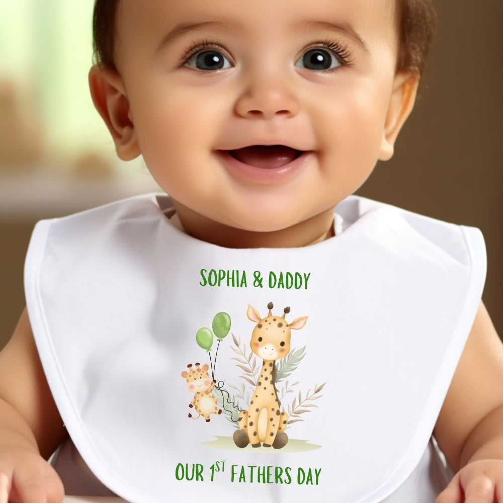 Personalised Our 1st Fathers Day Giraffe Baby Outfit: Bib, Vest, Grow