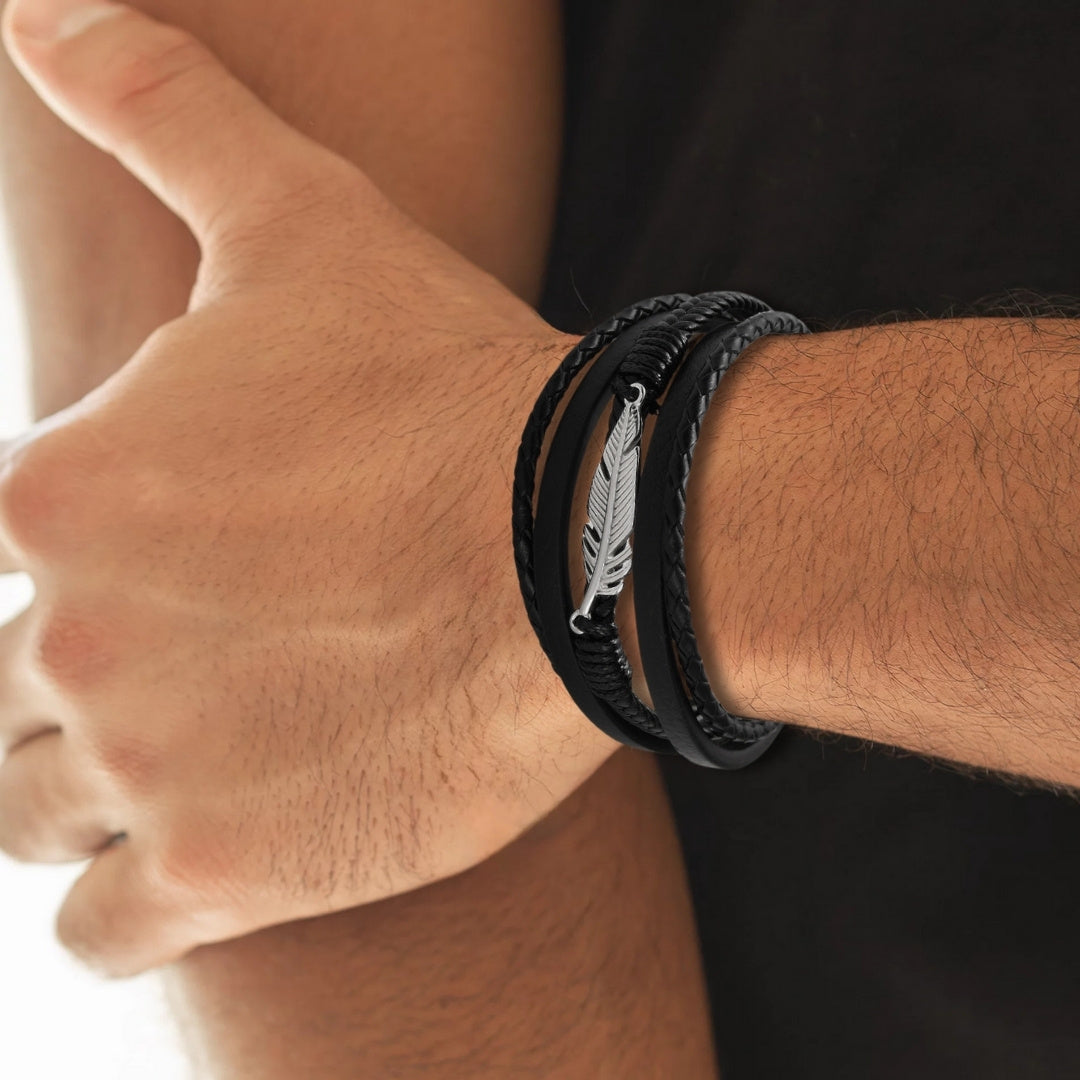 Men's Angel Feather Black Bracelet