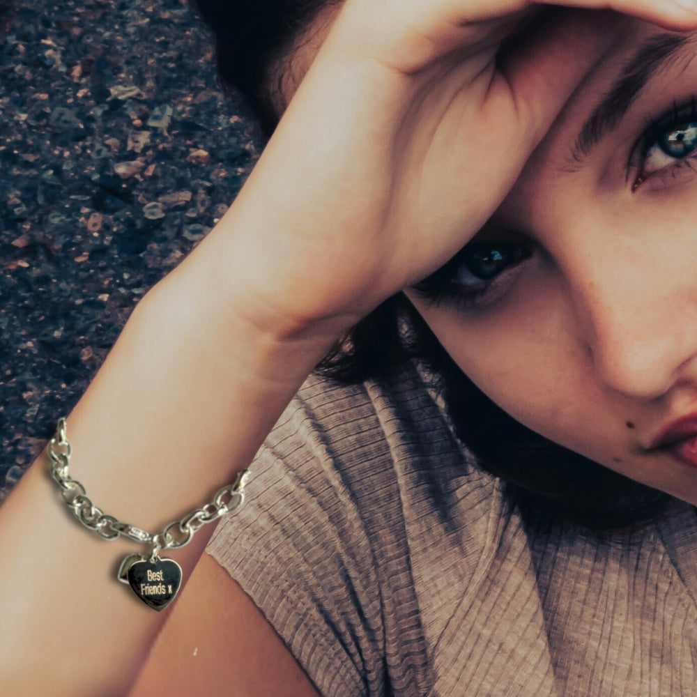 Personalised Puff Heart Charm Cable Bracelet