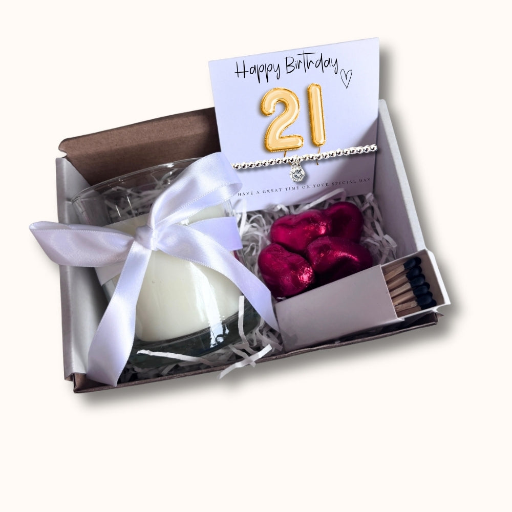 Small 21st Birthday Gold Balloons Hamper | Candle, Bracelet, Chocolate
