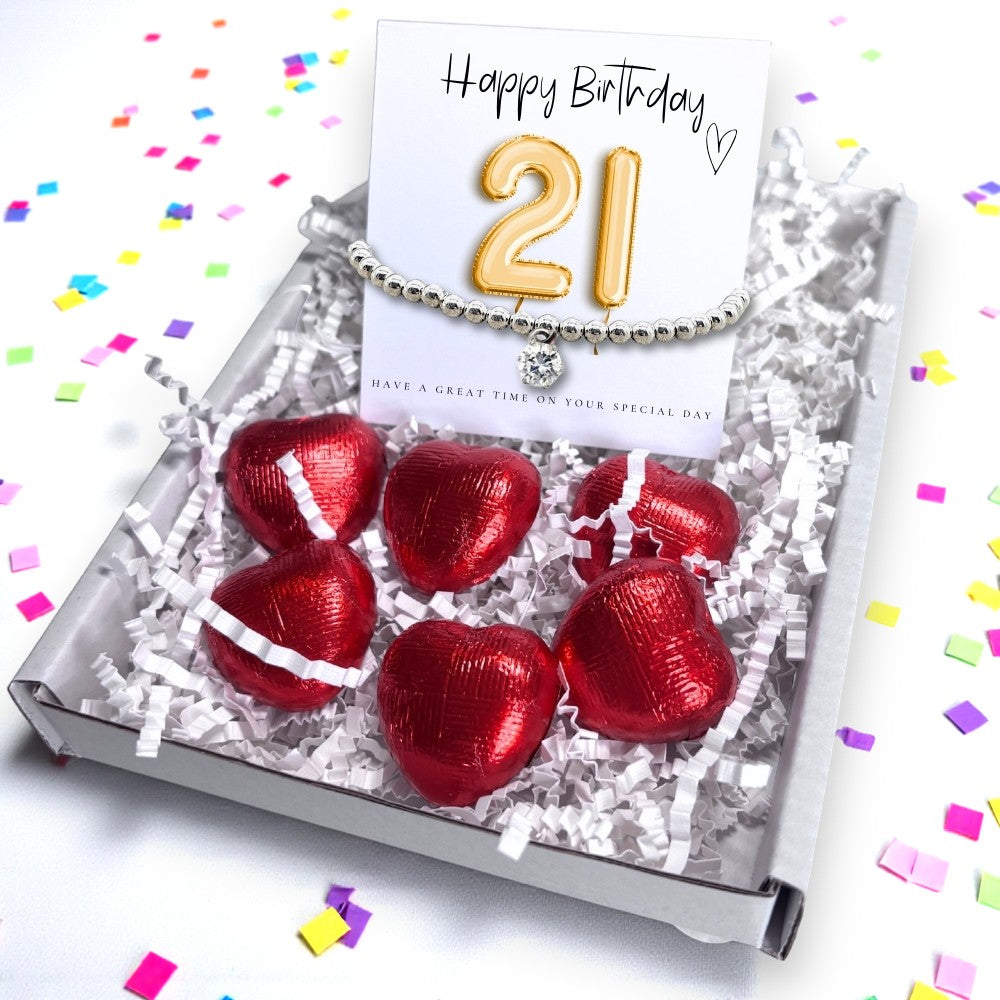 21st Birthday Cubic Zirconia Silver Bracelet & Gold Balloon Hamper