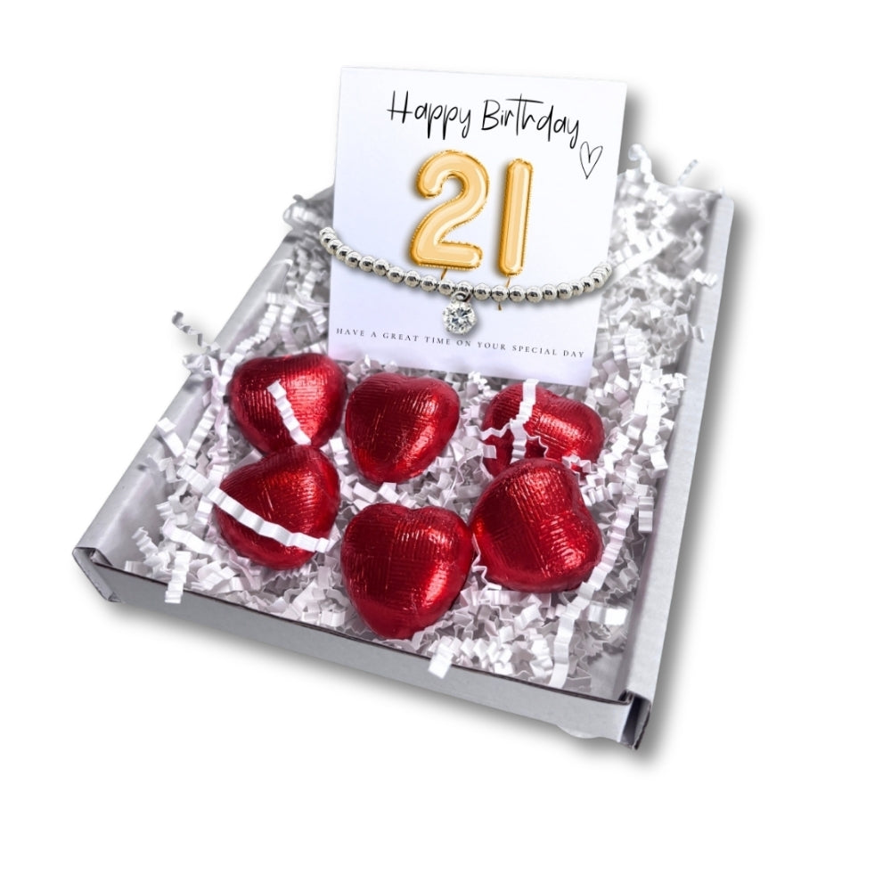 21st Birthday Cubic Zirconia Silver Bracelet & Gold Balloon Hamper