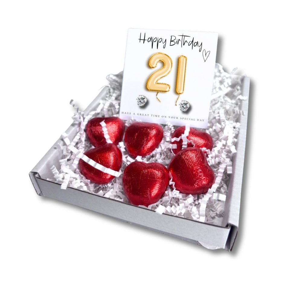21st Birthday Cubic Zirconia Earrings & Gold Balloons Mini Hamper