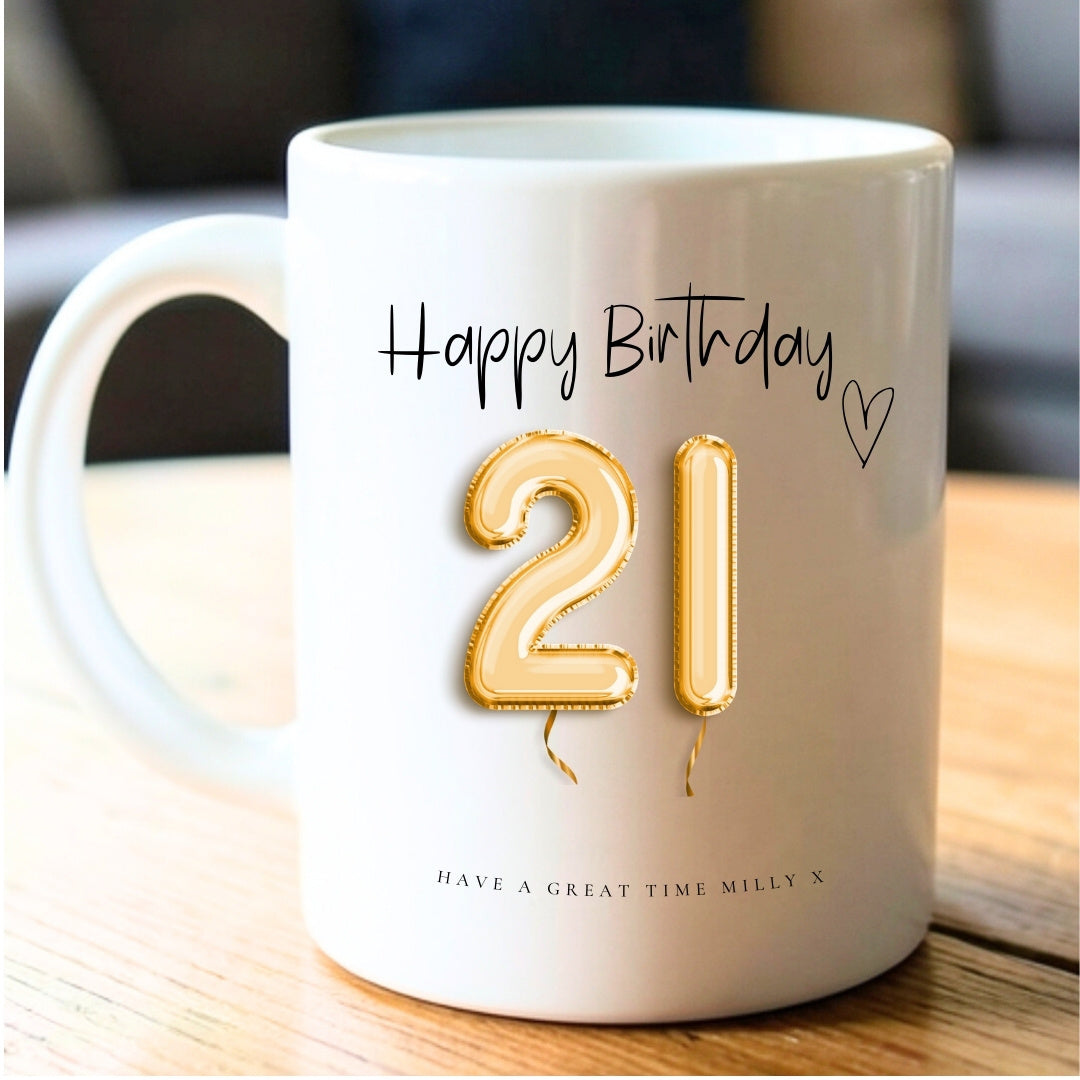 21st Birthday Gold Balloons Personalised Mug