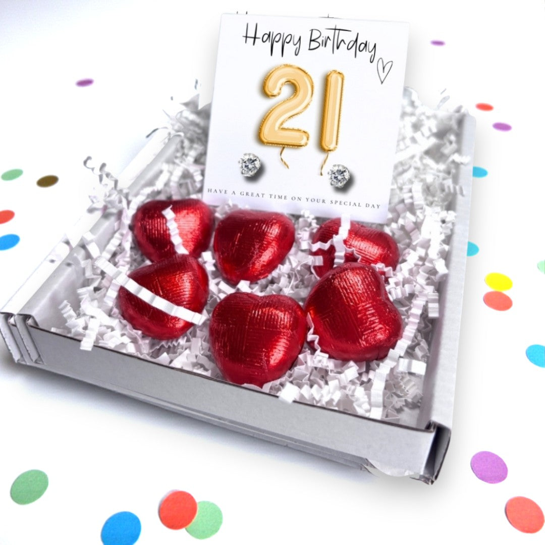 21st Birthday Cubic Zirconia Earrings & Gold Balloons Mini Hamper