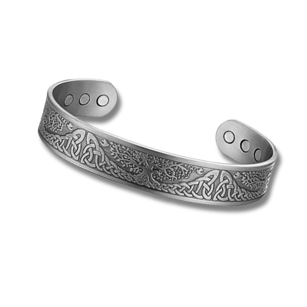 Men's Silver Family Tree Cuff Bangle - Magnetic Energy