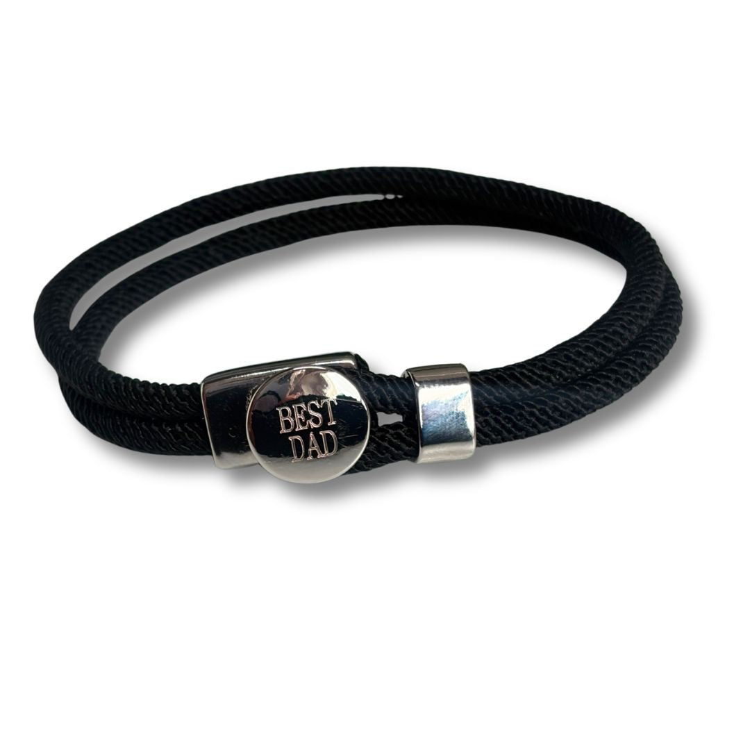 Personalised Men's Black Braided Button Bracelet - Best Dad