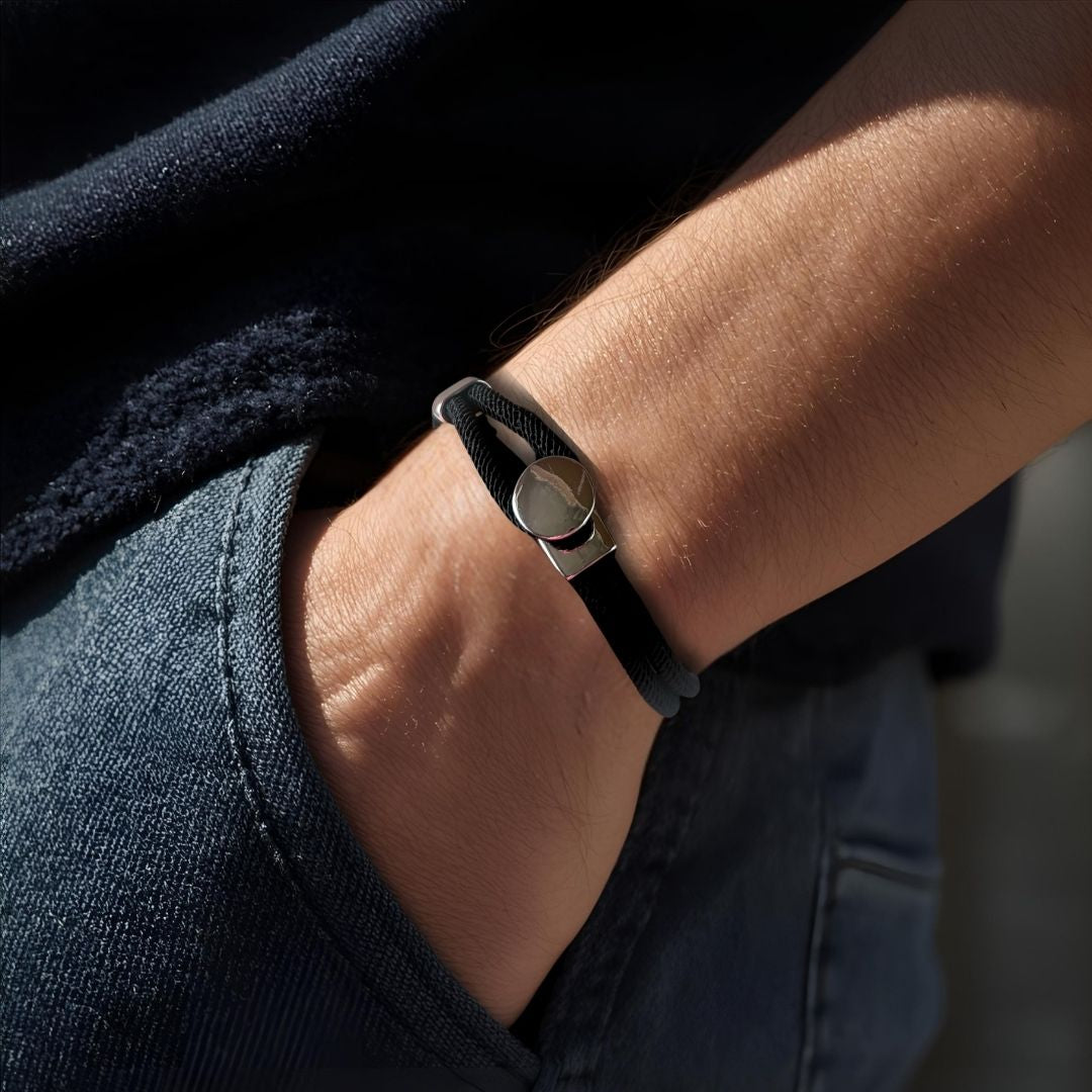 Men's Black Braided Button Bracelet