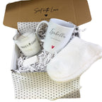 Personalised Pink Flowers Heart Name Mug, Candle & Socks Gift Hamper | Sister Friend Daughter