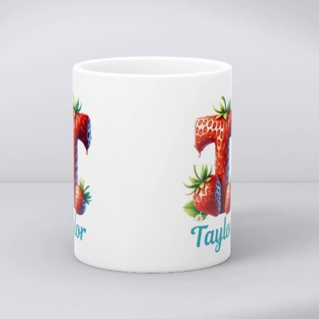Personalised Strawberry Initial & Name Mug Gift | Sister Daughter Mum