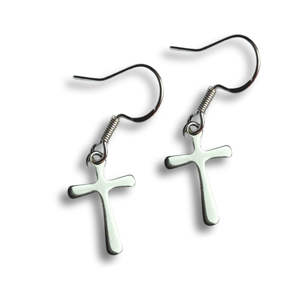 Silver Cross Drop Earrings