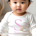 Personalised Pink Initial Bunny Baby Outfit: Bib, Vest, Baby Grow