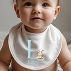 Personalised Blue Initial Baby Bunny Outfit: Bib, Vest, Baby Grow