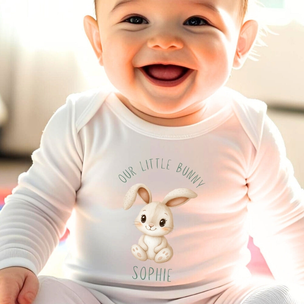Personalised Our Little Bunny Baby Outfit: Bib, Vest, Baby Grow
