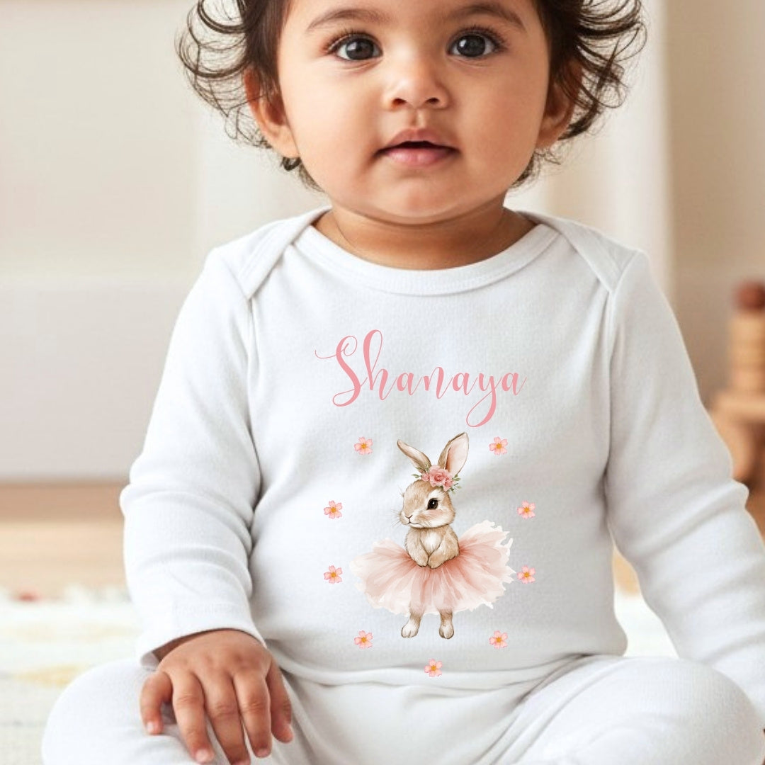 Personalised Ballet Bunny Baby Outfit – Bib, Vest, Baby Grow