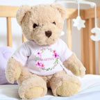 Personalised Luxury Teddy Bear with Pink Flower Wreath T-Shirt