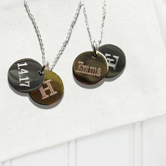 Personalised Silver & Gold Double Mini Disc Necklace