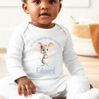 Personalised Blue Mouse Welcome to the World Babygrow | Name Vest or Bib UK