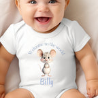 Personalised Blue Mouse Welcome to the World Baby Gift Hamper - Teddy & Baby Vest