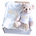 Personalised Cream Welcome to the World Baby Gift Hamper - Teddy & Baby Vest