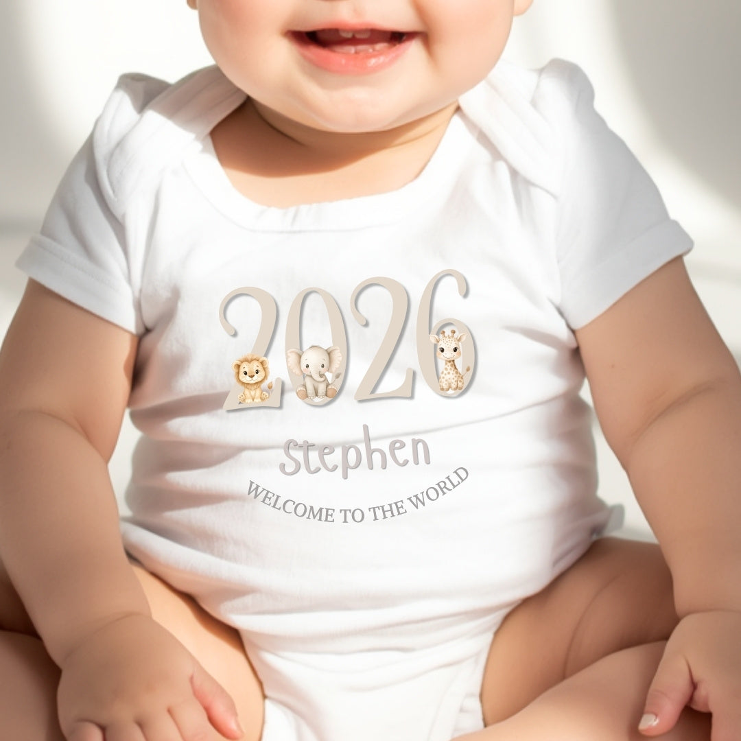 Personalised Cream Farm Animals Baby Outfit – Bib, Vest, Baby Grow