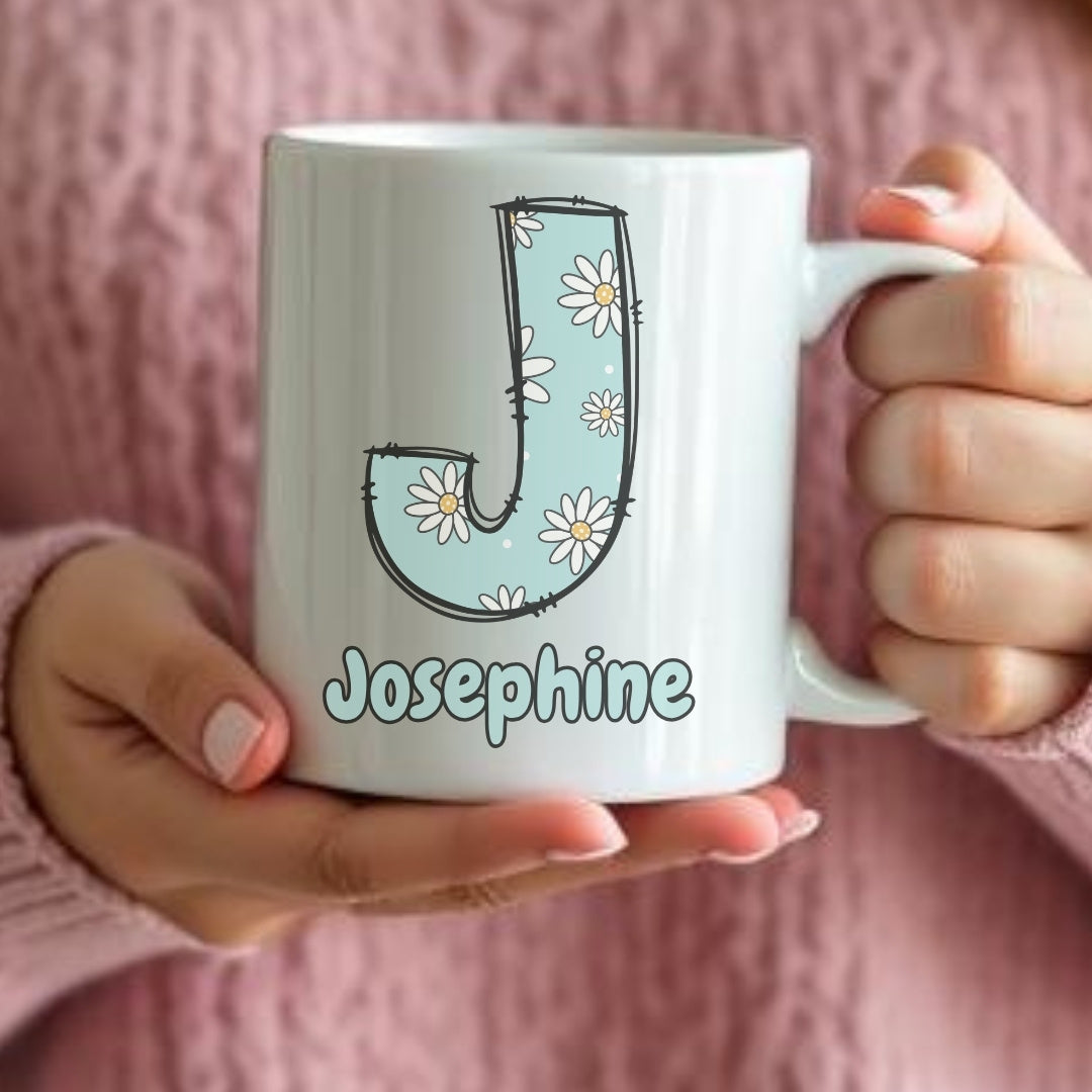 Personalised Daisy Flowers Initial & Name Mug Gift | Sister Daughter Mum
