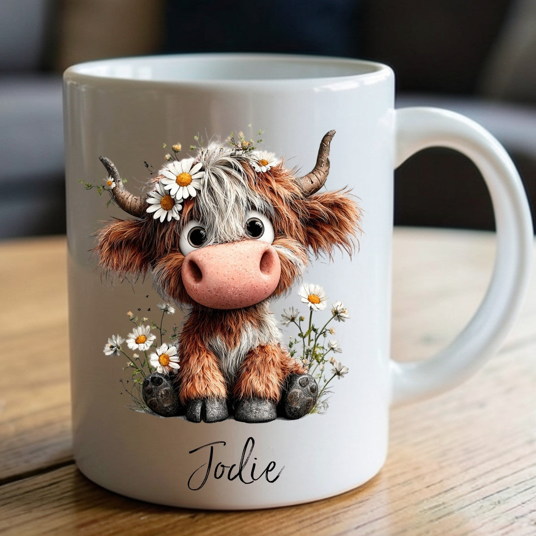 Daisy Highland Cow Personalised Mug