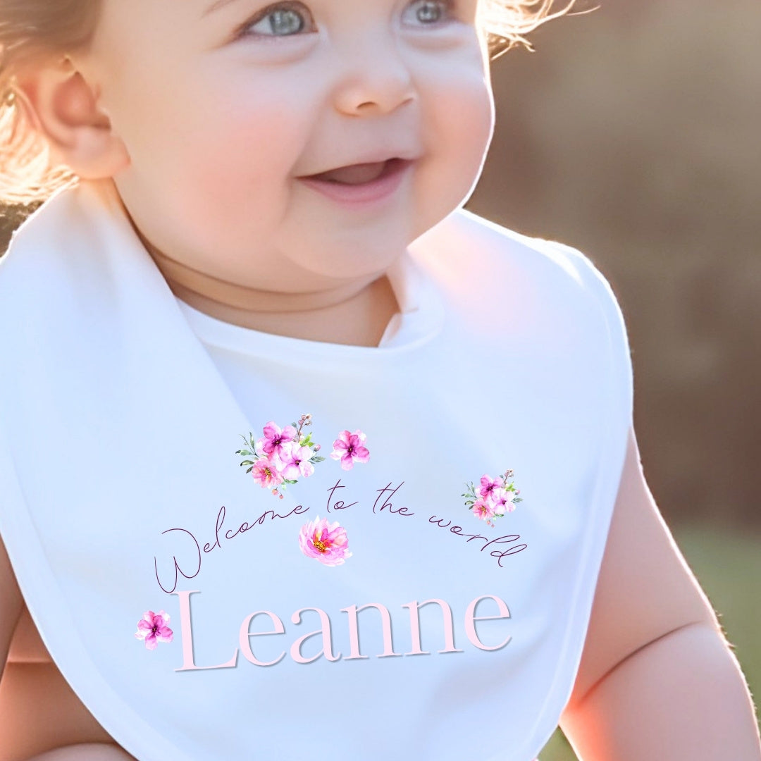 Personalised Floating Flowers Baby Outfit – Bib, Vest, Baby Grow